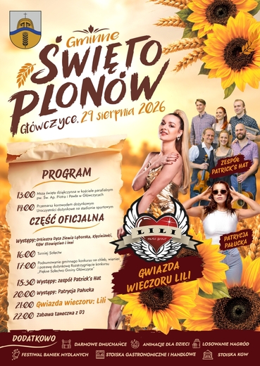 Gminne Święto Plon&oacute;w Gł&oacute;wczyce 29 Sierpnia 2026 r.