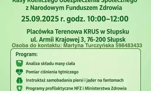  Dzień Otwarty KRUS i NFZ dla rolników i ich rodzin 25.09.2025 r. godz. 10:00-12:00